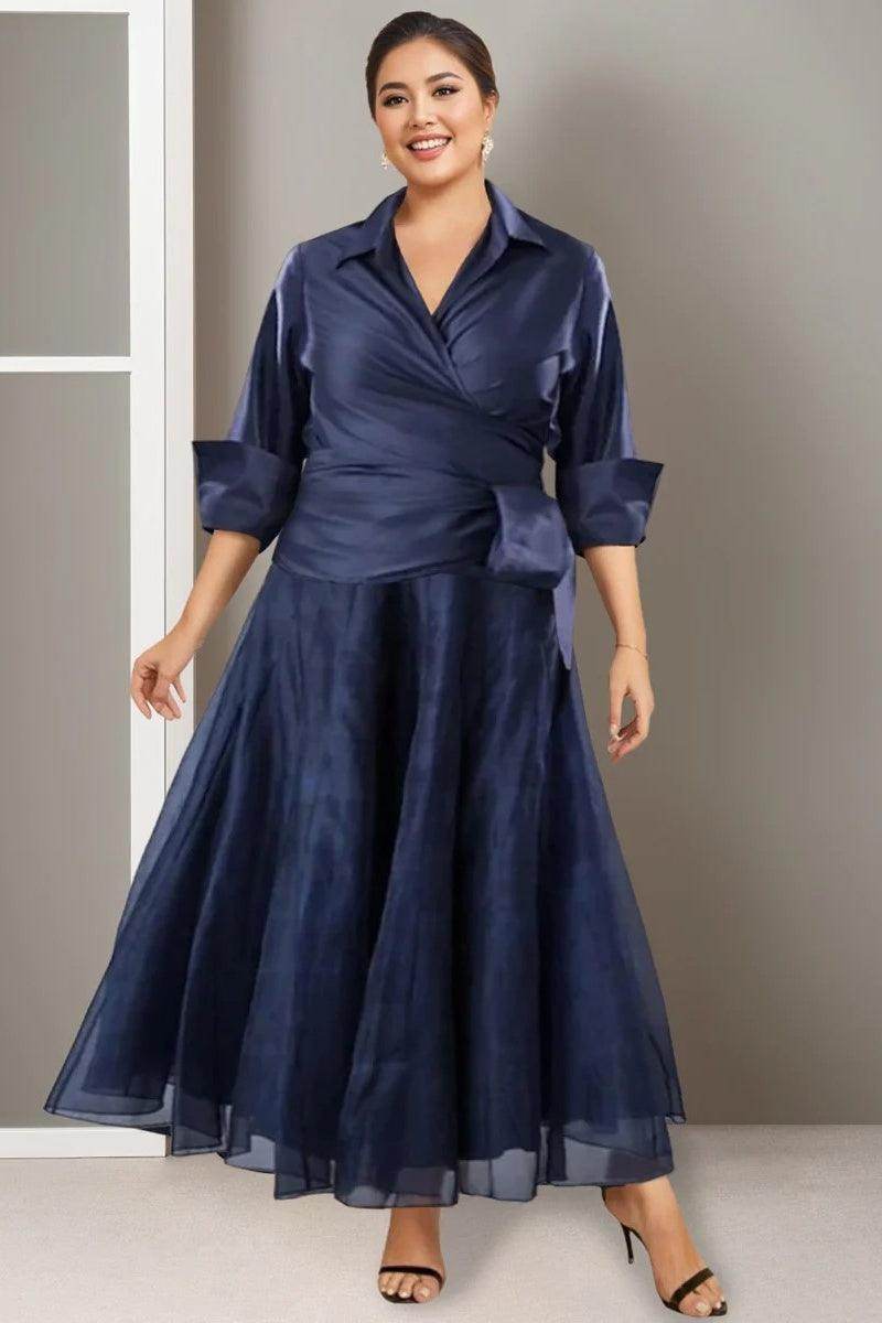 A Line V Neck Half Sleeves Ankle Length Mother Dresses CM0343 - COCOMELODY